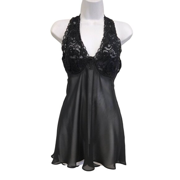 Vintage Goth Whimsigoth Black Lace Babydoll Chemise Lingerie Sheer Underwire - Picture 1 of 11